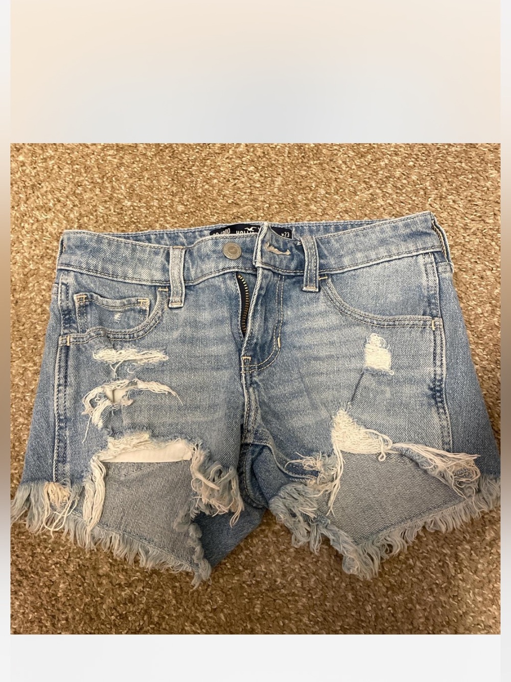 Hollister Light Blue Distressed Frayed Hem Denim Shorts